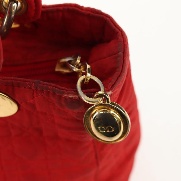 Christian Dior Canage Hand Bag Nylon Red Gold Auth 111525