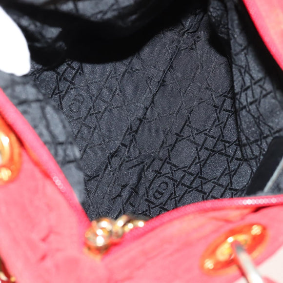 Christian Dior Canage Hand Bag Nylon Red Gold Auth 111525