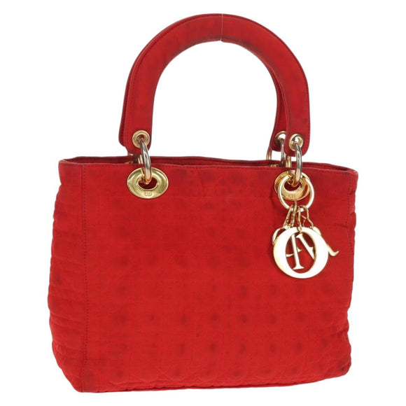 Christian Dior Canage Hand Bag Nylon Red Gold Auth 111525