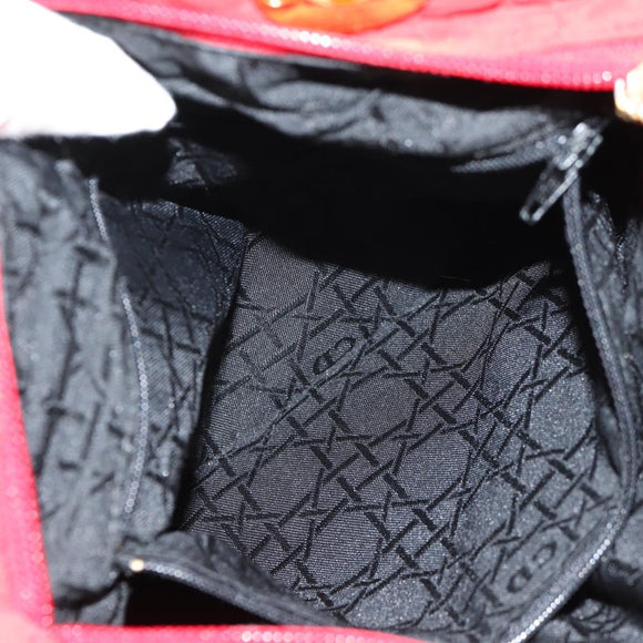 Christian Dior Canage Hand Bag Nylon Red Gold Auth 111525