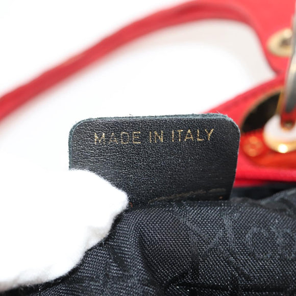 Christian Dior Canage Hand Bag Nylon Red Gold Auth 111525