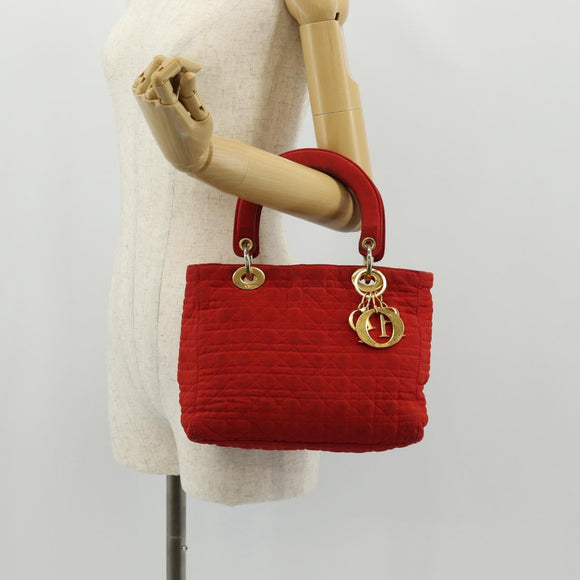 Christian Dior Canage Hand Bag Nylon Red Gold Auth 111525