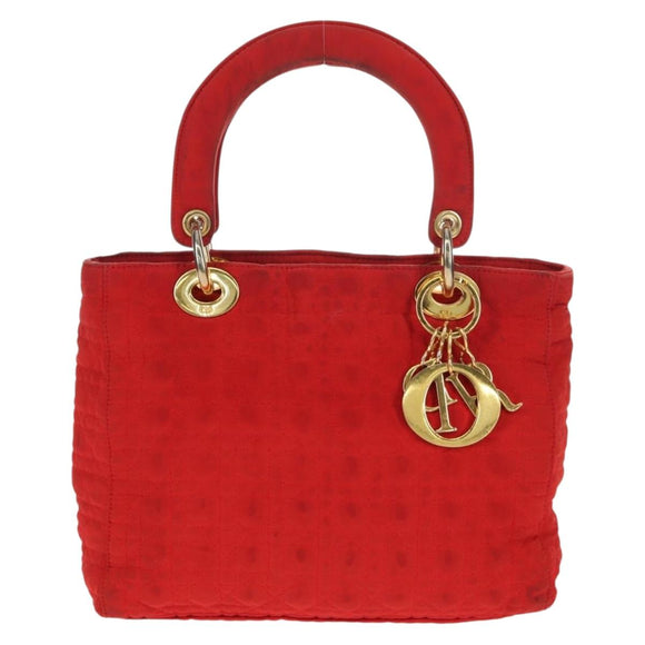 Christian Dior Canage Hand Bag Nylon Red Gold Auth 111525