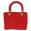 Christian Dior Canage Hand Bag Nylon Red Gold Auth 111525-3