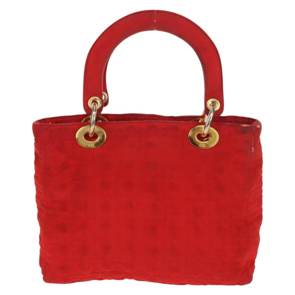 Christian Dior Canage Hand Bag Nylon Red Gold Auth 111525
