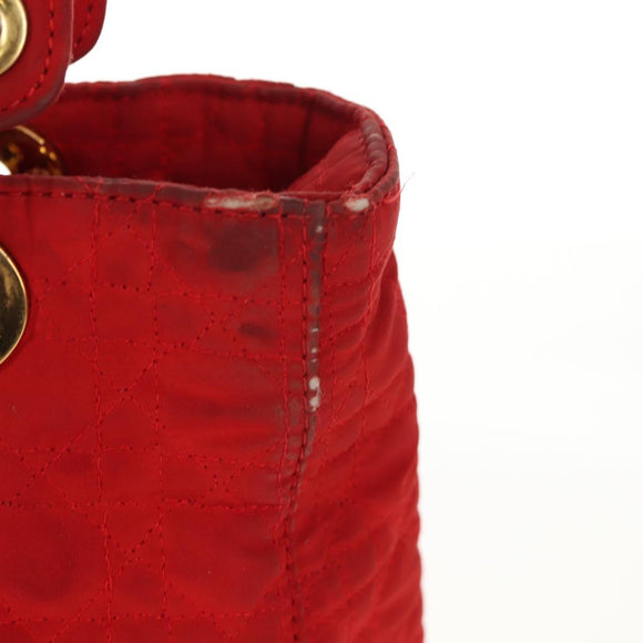 Christian Dior Canage Hand Bag Nylon Red Gold Auth 111525