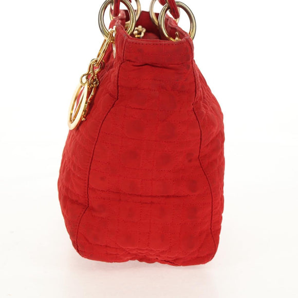 Christian Dior Canage Hand Bag Nylon Red Gold Auth 111525