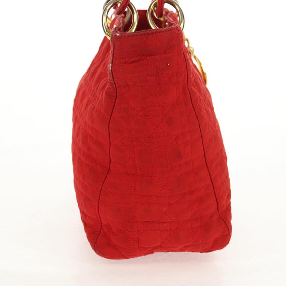 Christian Dior Canage Hand Bag Nylon Red Gold Auth 111525