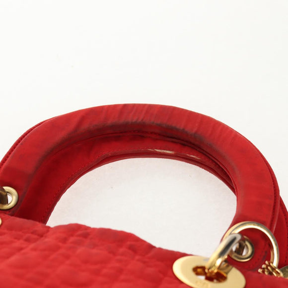 Christian Dior Canage Hand Bag Nylon Red Gold Auth 111525