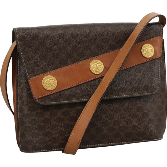 CELINE Macadam Canvas Shoulder Bag PVC Leather Gold Brown Auth 111547