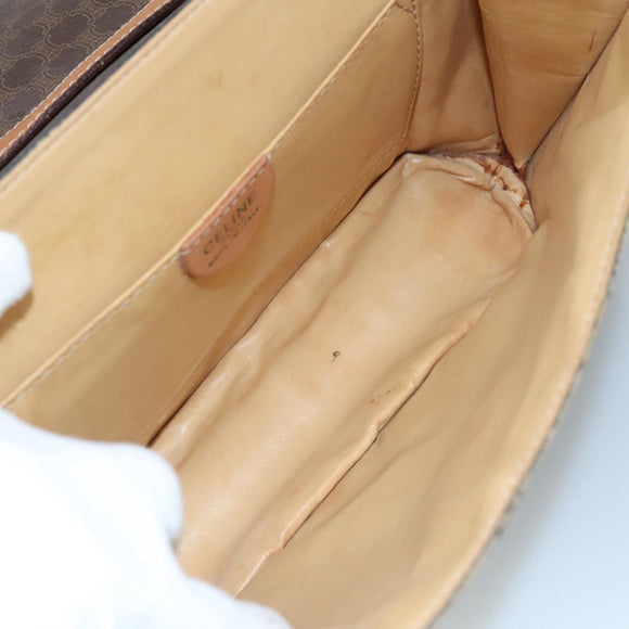 CELINE Macadam Canvas Shoulder Bag PVC Leather Gold Brown Auth 111547