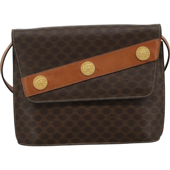 CELINE Macadam Canvas Shoulder Bag PVC Leather Gold Brown Auth 111547