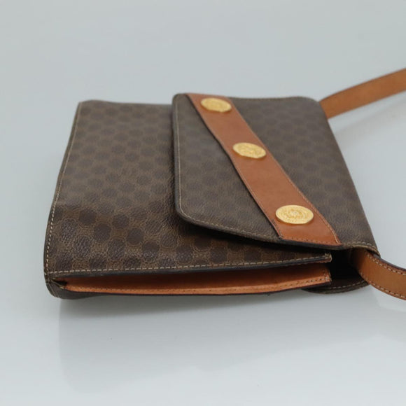 CELINE Macadam Canvas Shoulder Bag PVC Leather Gold Brown Auth 111547