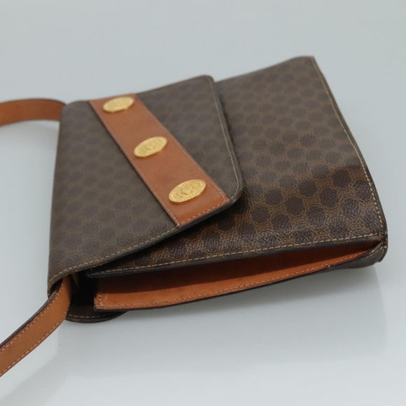 CELINE Macadam Canvas Shoulder Bag PVC Leather Gold Brown Auth 111547
