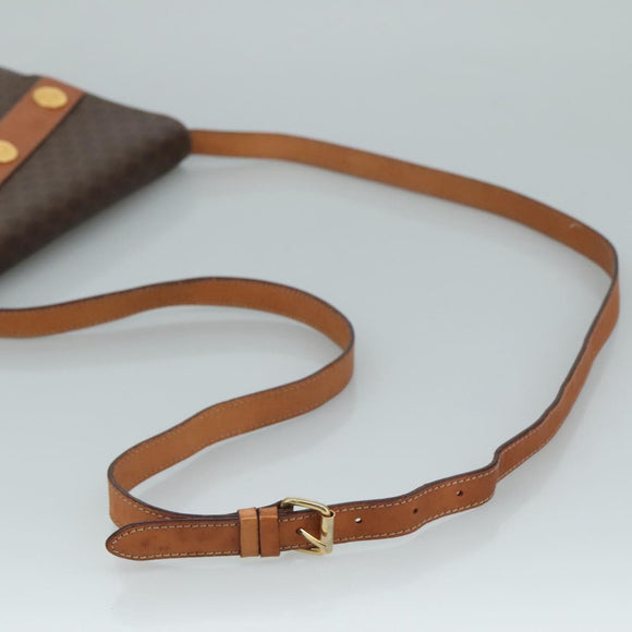 CELINE Macadam Canvas Shoulder Bag PVC Leather Gold Brown Auth 111547