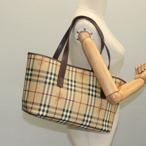 BURBERRY Nova Check Tote Bag PVC Beige Auth 111553