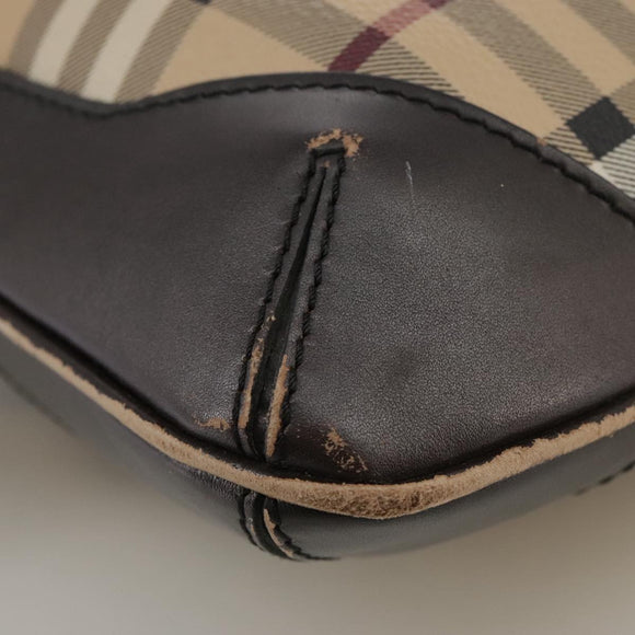 BURBERRY Nova Check Shoulder Bag PVC Beige Brown gold Auth 111586