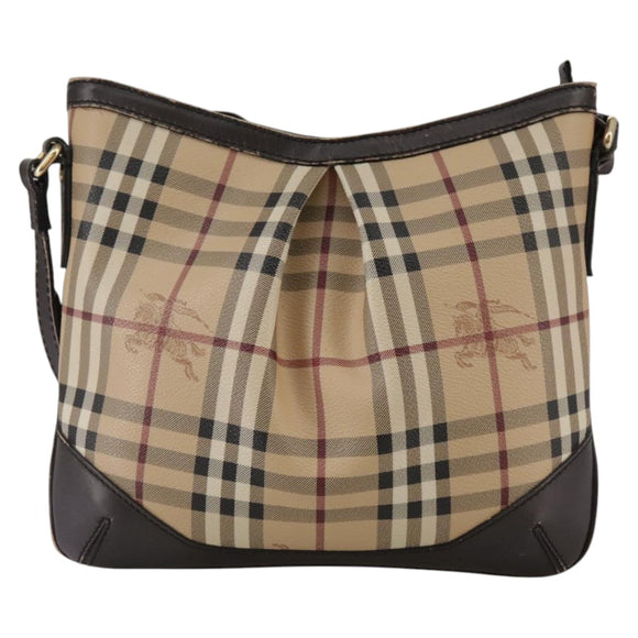 BURBERRY Nova Check Shoulder Bag PVC Beige Brown gold Auth 111586