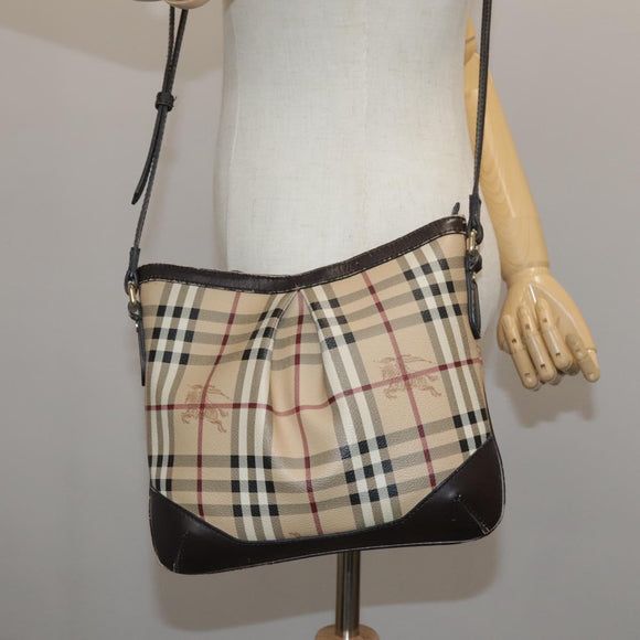 BURBERRY Nova Check Shoulder Bag PVC Beige Brown gold Auth 111586