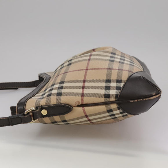 BURBERRY Nova Check Shoulder Bag PVC Beige Brown gold Auth 111586