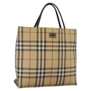 BURBERRY Nova Check Hand Bag PVC Beige Brown Auth 111588-1