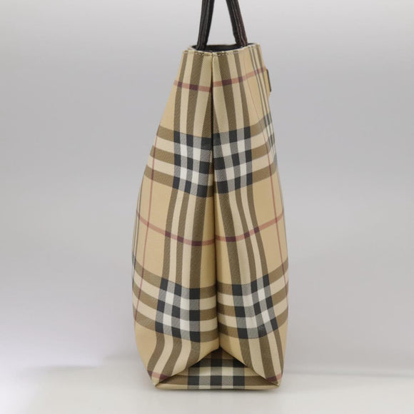 BURBERRY Nova Check Hand Bag PVC Beige Brown Auth 111588