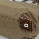 PRADA Tote Bag Nylon Leather Khaki Brown Silver Auth 111593-10