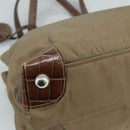 PRADA Tote Bag Nylon Leather Khaki Brown Silver Auth 111593-13