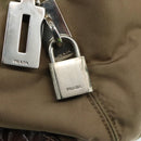 PRADA Tote Bag Nylon Leather Khaki Brown Silver Auth 111593-14