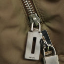 PRADA Tote Bag Nylon Leather Khaki Brown Silver Auth 111593-15