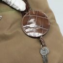 PRADA Tote Bag Nylon Leather Khaki Brown Silver Auth 111593-16
