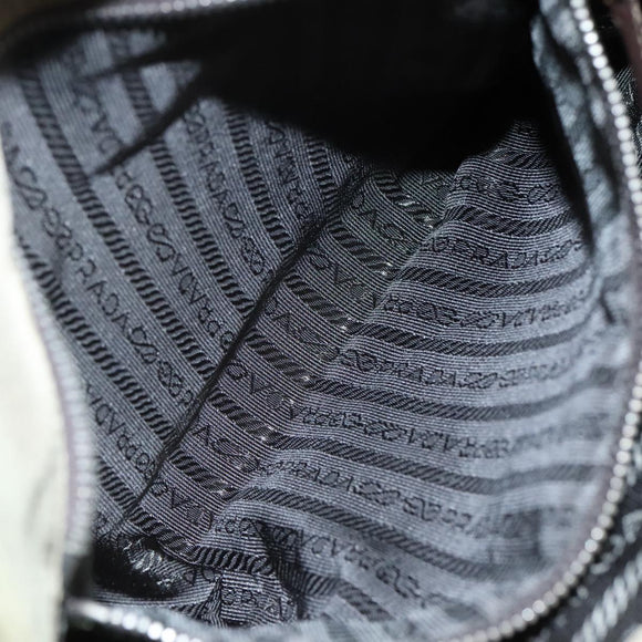 PRADA Tote Bag Nylon Leather Khaki Brown Silver Auth 111593