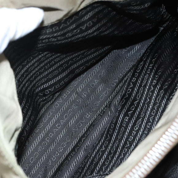 PRADA Tote Bag Nylon Leather Khaki Brown Silver Auth 111593