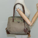 PRADA Tote Bag Nylon Leather Khaki Brown Silver Auth 111593-26