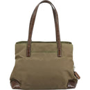 PRADA Tote Bag Nylon Leather Khaki Brown Silver Auth 111593-3