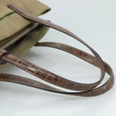 PRADA Tote Bag Nylon Leather Khaki Brown Silver Auth 111593-7