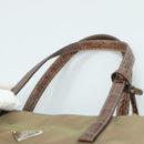 PRADA Tote Bag Nylon Leather Khaki Brown Silver Auth 111593-8
