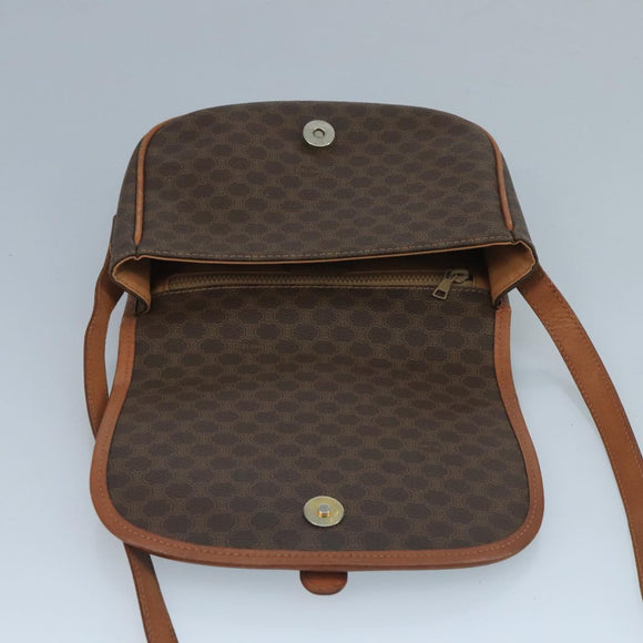 CELINE Macadam Canvas Shoulder Bag PVC Leather Brown Auth 111596