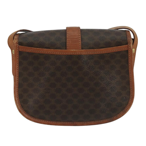 CELINE Macadam Canvas Shoulder Bag PVC Leather Brown Auth 111596