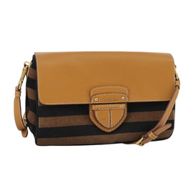 PRADA Shoulder Bag Canvas Brown Gold Auth 111606