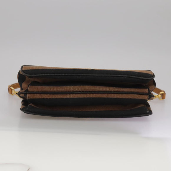 PRADA Shoulder Bag Canvas Brown Gold Auth 111606