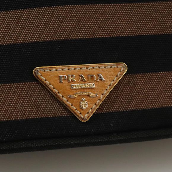 PRADA Shoulder Bag Canvas Brown Gold Auth 111606