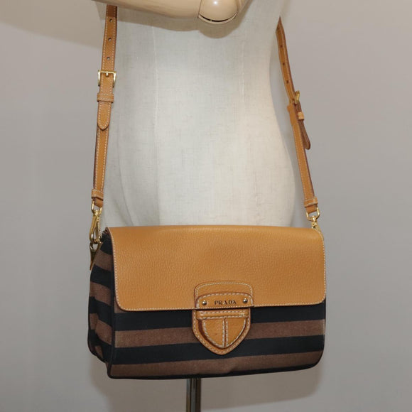 PRADA Shoulder Bag Canvas Brown Gold Auth 111606