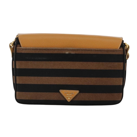 PRADA Shoulder Bag Canvas Brown Gold Auth 111606
