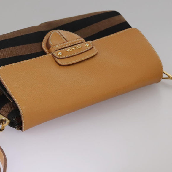 PRADA Shoulder Bag Canvas Brown Gold Auth 111606