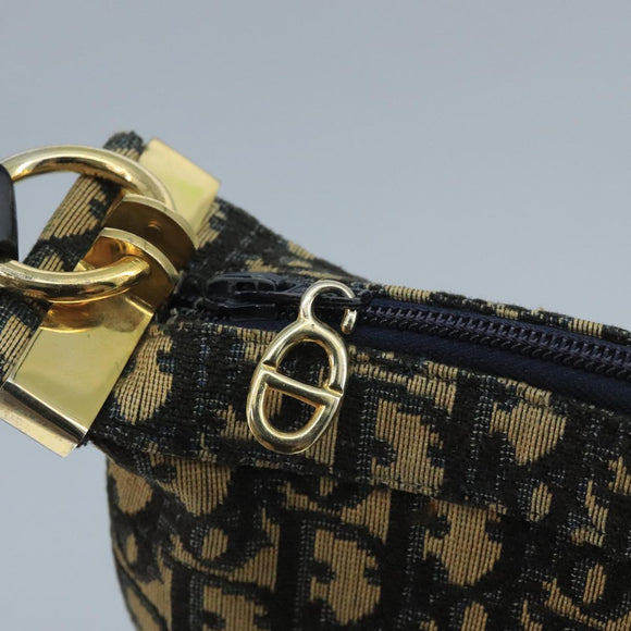 Christian Dior Trotter Canvas Shoulder Bag Navy Gold Auth 111610