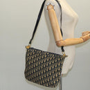 Christian Dior Trotter Canvas Shoulder Bag Navy Gold Auth 111610-19