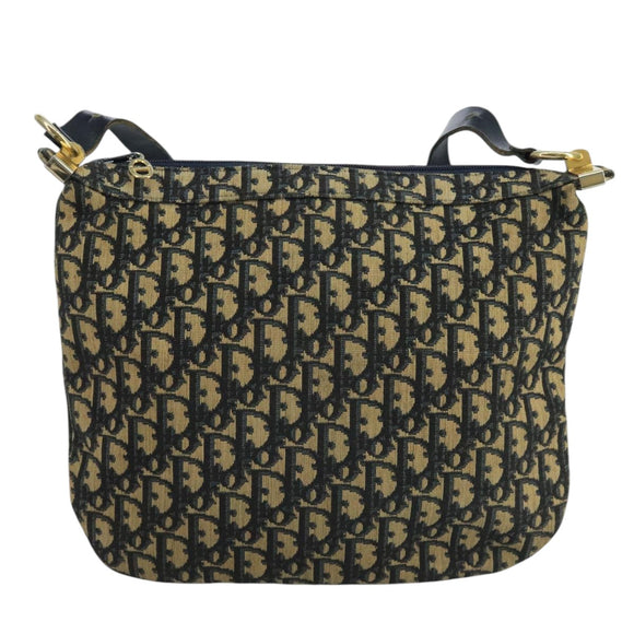 Christian Dior Trotter Canvas Shoulder Bag Navy Gold Auth 111610