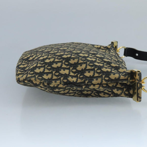 Christian Dior Trotter Canvas Shoulder Bag Navy Gold Auth 111610