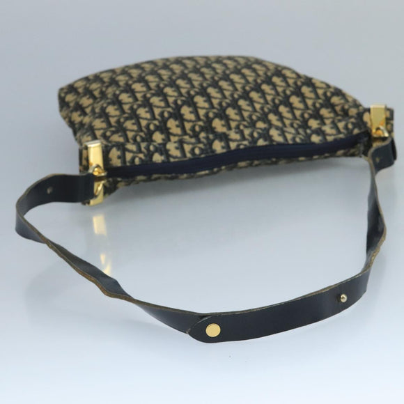 Christian Dior Trotter Canvas Shoulder Bag Navy Gold Auth 111610